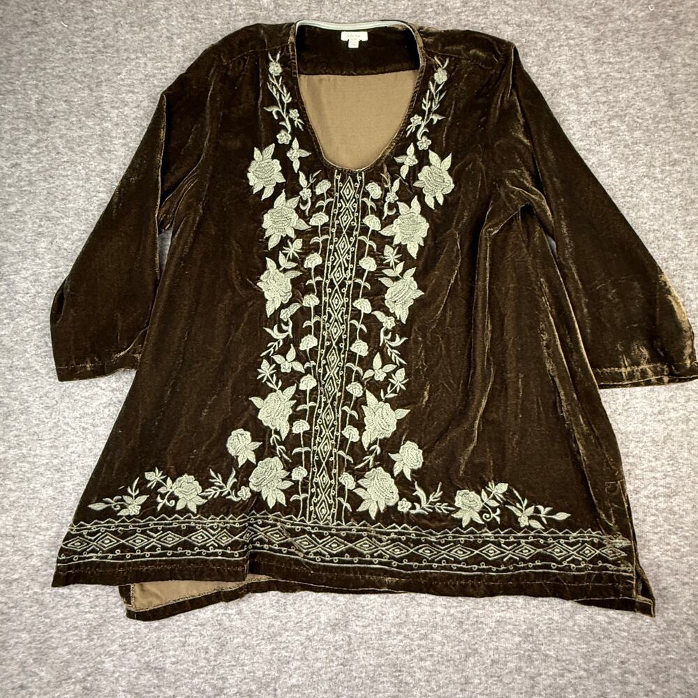 Kyla Seo Embroidered Velvet Tunic Top Women's Large Floral Boho Relaxed Flowy - Picture 6 of 14